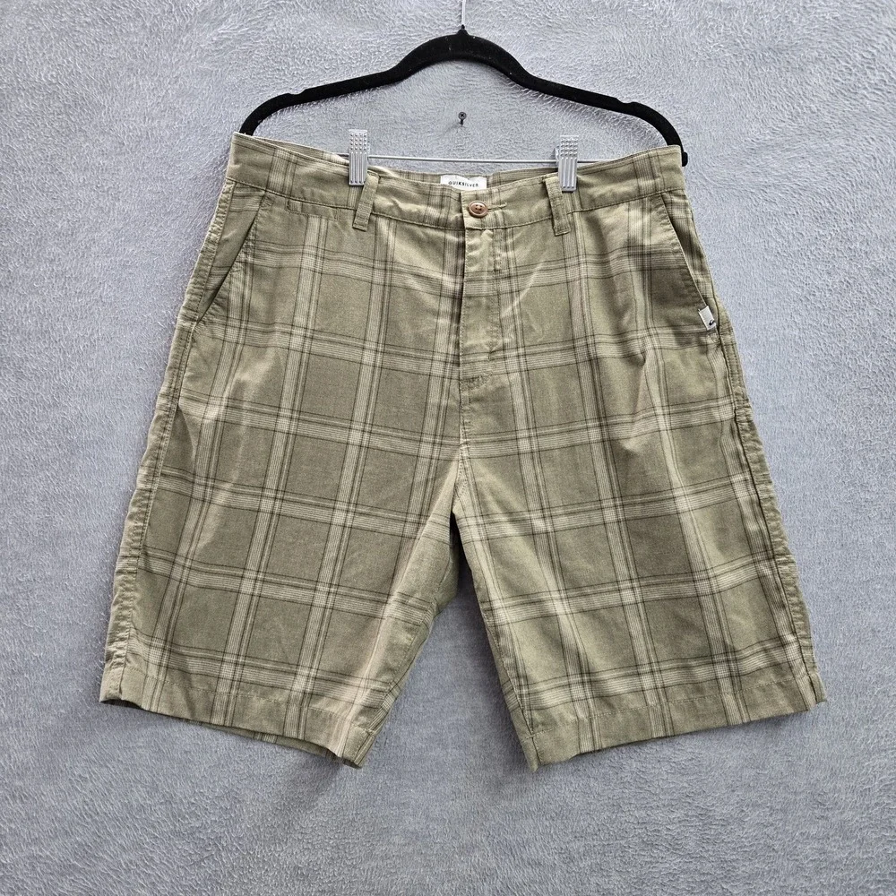 Quiksilver Men Shorts 33 Brown Plaid‎ Chino Button 9
